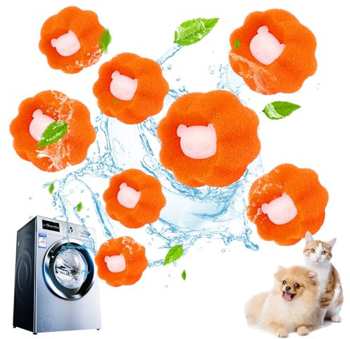Fusselbälle für Waschmaschine, Tierhaarentferner Waschmaschine, Haarfänger für Waschmaschine, Fusselentferner, Anti-Wicklung Waschbälle, Entfernt Tierhaare&Fusseln (8 Stücke) (Orange)