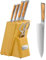 Sunnecko Messerblock mit Messer -Messerset für Küche mit Holzblock, Küchenmesser set 6-tlg, Kochmesser set aus hochwertigem Carbon Edelstahl,Messerblockset mit Olivenholzgriff, scharfe Universalmesser