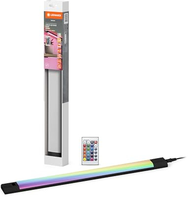 LEDVANCE Linear Edge Sensor Hochvolt-Unterbauleuchte mit RGBW Technologie, 30 cm, RGBW Farben wählbar, dimmbar, 8 W, 460 lm, 3000 K, warmweiß, schwarzes Aluminium, IP20, mit Fernbedienung