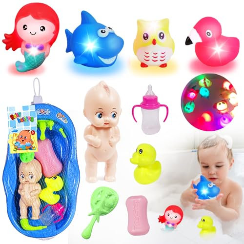 YOUYIKE Juguetes de baño iluminados, Juguetes de bañera con luz LED, Conjunto Juguetes para Baño, Juguetes flotantes de iluminados, Juguetes Bañera para Bebé Niños Niñas de 1 2 3 4 5 Años