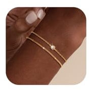 Maynor Armband Damen Silber 925 Gold mit Runden Cubic Zirkonia Anhänger Armbänder Armkette Verstellbare Stapelbare Kettenarmband für Mädchen Handmade Schmuck Geschenk
