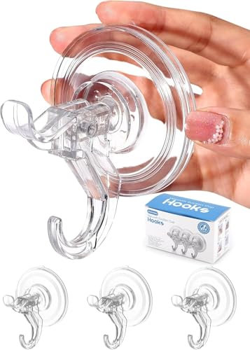 Anteabee 3 Pack Suction Cup Hooks, Clear Suction Cup Hanger, Wreath Hanger, Removable Small Suction Cups for Shower, Bathroom, Glass, Door, Windows, Kitchen-Max Hanging up to 5KG on Smooth Surface