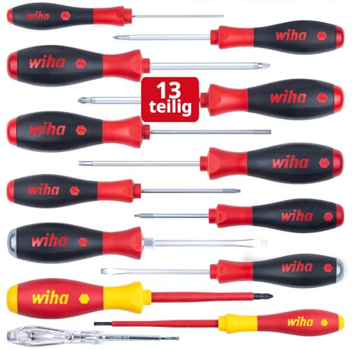Wiha Schraubendreher Set 13-teilig I VDE geprüftes Werkzeug für Elektriker I mit Schlitz-, Kreuz- & Torx, Schlagkappe & Phasenprüfer, für Profis und Heimwerker (47176)