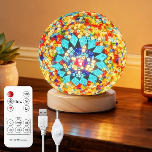 PORFOYO NachttischlampeS GlasZ Patchwork,13x10Cm GlasZ TischlampeS Boho,USB Glas Nachttischlampe,Glas Nachttischlampe Schlafzimmer,Deko Tischlampen Für Schlafzimmer Wohnzimmer(Boho-Blau)