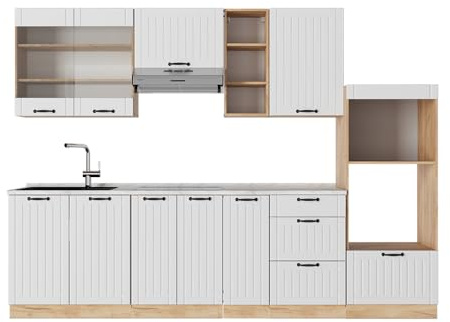 Vicco Küchenzeile Fame-Line, Weiß Landhaus, 280 cm, AP Marmor