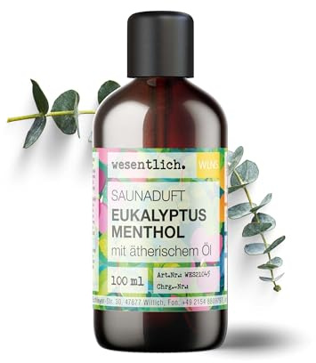 wesentlich. Saunaaufguss Eukalyptus-Menthol | intensiver Saunaduft mit 100% naturreinen, ätherischen Ölen | 100ml Braunglasflasche
