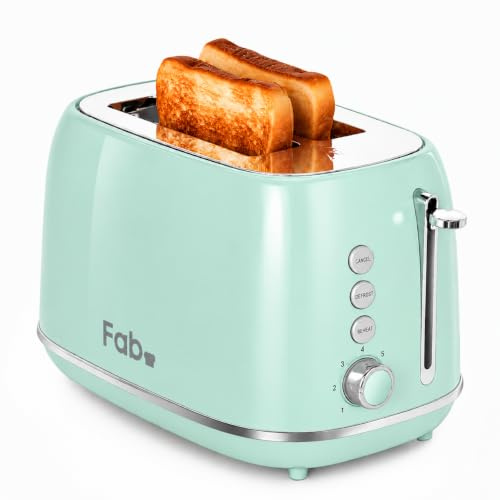 Fab by Kitchen in the box Toaster 2 Slice Extra Wide Slot, 7-Level Browning | Stainless Steel Toaster with Defrost, Reheat & Cancel Functions, Removable Crumb Tray, 800W, Compact 2 Slice Toaster (Green)