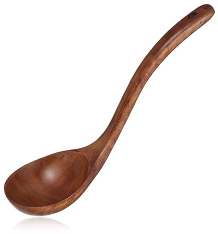 Cucharón de sopa de madera, mango largo de 26 cm, cucharón de sopa de madera, cuchara sopera, utensilio de cocina para cocinar y servir sopas (cuchara curva)