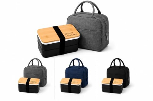 Velmonto Personalised Lunch Box with Name – Bamboo Lid Engraved Bento Box, Kids & Adults Lunch Container with Cutlery & Insulated Bag, BPA Free Meal Prep Box