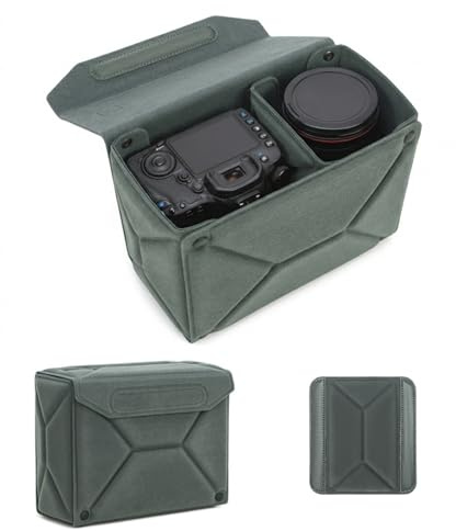 DremFreo Kamera-Einsatz Stoßfester Verbundfilz Modulare Fototasche Flexibler Organizer DSLR Mirrorless Faltbares Innenfutter für Rucksäcke Taschen (Grau, Größe M mit Deckel)
