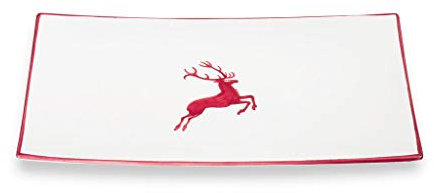Gmundner Keramik Piatto Rettangolare, Ceramica, Cervo Vino Rosso, 30 x 20 cm
