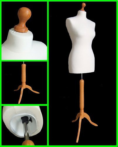 The Shopfitting Shop Schneiderpuppe, weibliche Form, Holz-Fuß mit 3 Beinen, Größe 42, Weiß