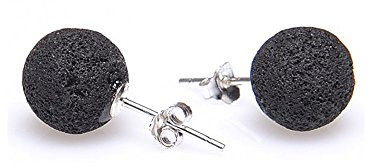 Ohrstecker Stecker aus echter Lava & 925er Silber ca. 8 mm schwarz mit kleinen Poren Lavaohrstecker