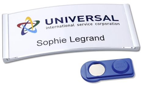 AVERY Zweckform polar35 Namensschilder 5 Stück (80x34mm, 5 Schilder mit Magnet, verdrehsicher, mit blanko Einsteckschildern zum Bedrucken, magnetische Namensschilder für Kleidung) edelstahl matt