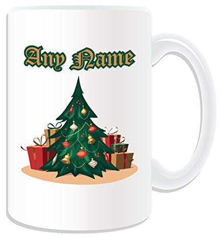 Personalised Gift - Large Christmas Tree Mug (Merry Xmas Design Theme, White) - Any Name/Message on Your Unique Mug