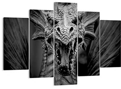 Mehrteilige Bilder auf Leinwand 150x100cm Leinwandbild Drache Kreatur Waage Groß XXL Wanddeko Bild Schlafzimmer Set 5 teilige Wandbilder Dekoration Wohnzimmer Canvas Wand Kunstdruck Art EA150x100-0245
