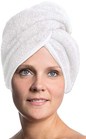 ZOLLNER Haarturban in weiß - weiches Haarhandtuch mit Knopfverschluss - schnelltrocknend - waschbar bis 60°C - Baumwolle