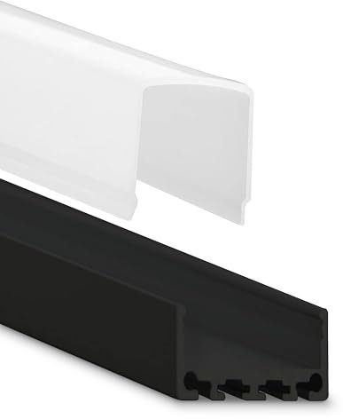 INNOVATE 2m LED Schiene - Aluminium Profil - Aluprofil für LED Stripes/Streifen - LED Kanal - ALU Leiste - 2000mm x 26mm x 12mm ALU Leiste (Schwarz, 27mm eckige Abdeckung - satiniert/opal)