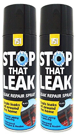 2 X 400ml Leak Stop Spray Repair Plumbing Pipe Fix Repair Watertight Seal Gutters Drains Roofs Windows Black