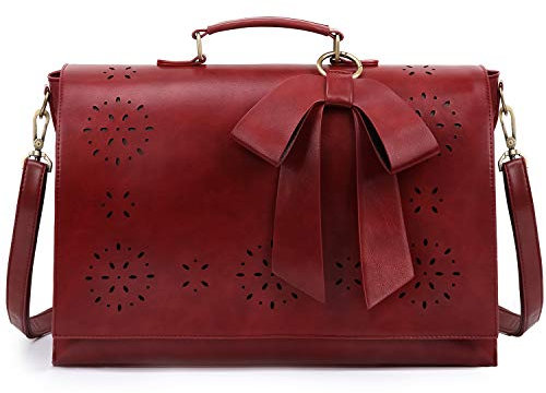 ECOSUSI Aktentasche Damen Laptoptasche 15,6 Zoll Schultasche Arbeitstasche Bürotasche Handtasche Shopper Groß Leder Businesstasche Vintage messenger bags Rot