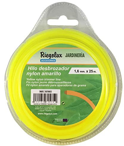 Riegolux 107663 Filo per decespugliatore Quadrato in Nylon, Giallo, 1,6 mm x 25 m