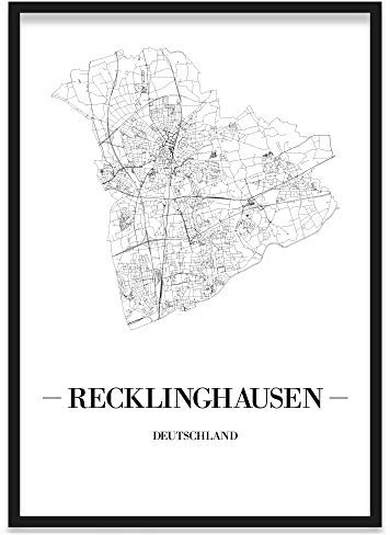JUNIWORDS Stadtposter, Recklinghausen, Wähle eine Größe, 30 x 40 cm, Poster mit Rahmen, Schrift A, Weiß
