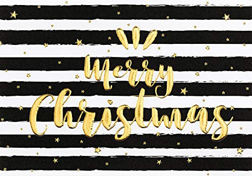 Perleberg schöne Weihnachtskarte mit Umschlag in gold - hochwertige Weihnachtspostkarte schwarz weiß vertikal gestreift - Karte Weihnachten für schöne Weihnachtsgrüße - Grußkarte