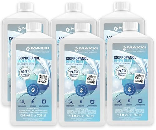 Maxxi Clean | 6x 750 ml reines Isopropanol (99,9%) Reinigungsalkohol | Fettlöser & Lösungsmittel | rückstandsfrei anwendbar zur Reinigung von elekt. Bauteilen, Schallplatten, Druckköpfen und mehr