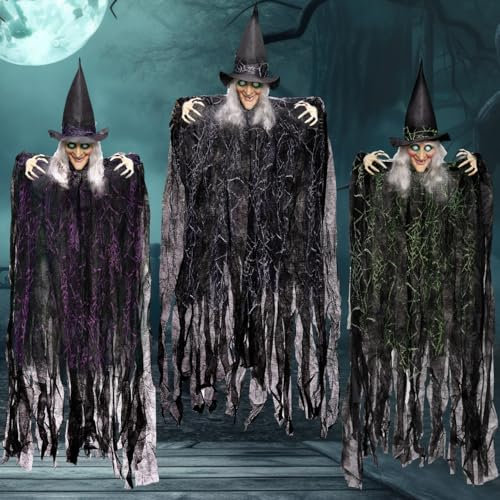 JOYIN 3 Stück Halloween Hängende Hexen Mit Biegsamen Armen, 89,7 cm - Beste Innen- und Außendekorationen für Spukhaus Deko