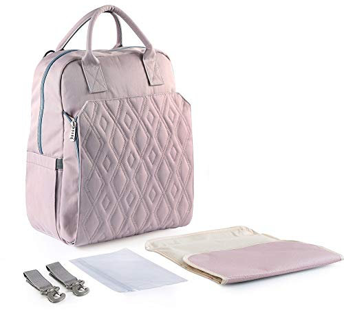 ZPTAT Wickeltasche Rucksack Baby Wickelrucksack für Mommy, Grobe Kapazitat Baby Rucksack Babytasche mit Wickelunterlage für Unterwegs und Kinderwagen Haken,Rosa