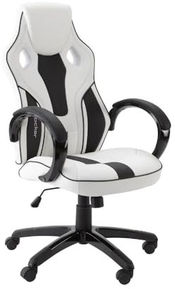X-Rocker Maverick Gaming Racing Desk Chair, Adjustable Computer Office Chair with Mid-Back Support, PU Leather Height Adjustable Swivel Base with Natural Lumbar Support Curve - WHITE/BLACK