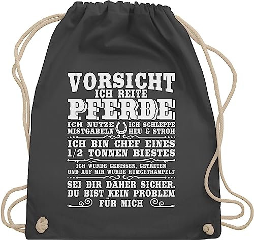 Turnbeutel Rucksack - Taschen - Vorsicht ich reite Pferde - Unisize - Dunkelgrau - geschenk reiterin stalltasche pferd pferdeliebhaber reiter sprüche stoffrucksack spruch beutel pferdebeutel