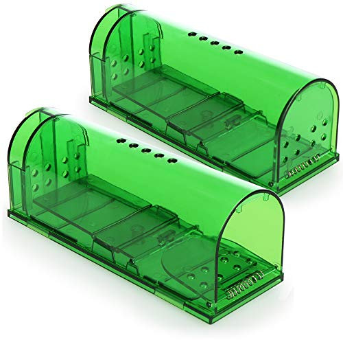 COM-FOUR® 2X Lebendfalle - tierfreundliche Mausefalle - leicht zu bedienende, giftfreie Nagetierfalle mit Luftlöchern & sicherer Köderbox (2 Stück - Lebendfalle grün)