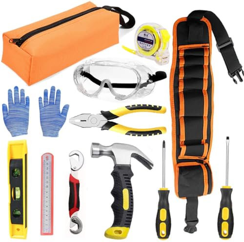 QeeHeng Juguetes Niños Juego de Herramientas, Reales Kit Herramientas, Juego de DIY construcción de Herramientas con Bolsa Herramientas, Cinturon, Martillos, Regalos para Niños y Niñas