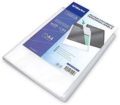 WAYTEX 931440 Protège Documents A4 Personnalisable 40 Vues 20 Pochettes Couverture Polypro Transparent