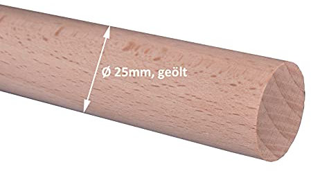 Buche Rundstab, Rundholz, Treppensprosse, 1000mm lang, Ø 25mm, geschliffen und geölt, KEINE BAUMARKTQUALITÄT
