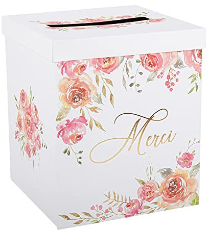 Artifetes Générique - URNE Carton Merci Aquarelle Fleuri 21X25CM Blanc