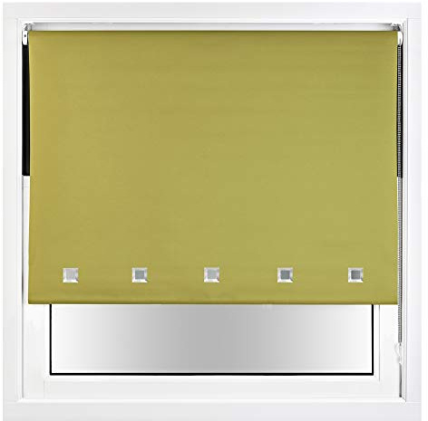 FURNISHED Blackout Roller Blind with Square Eyelets & Metal Fittings Trimmable - Green, 230W x 210H cm