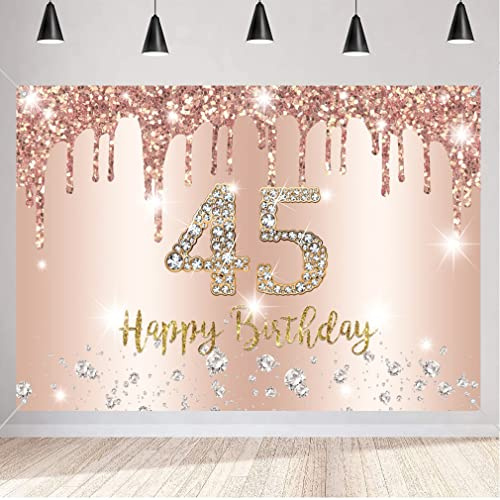 45. Geburtstag Deko Frauen, 45 Geburtstag Dekoration Roségold Glitzerflecken Stoff Schild Plakat, 45 Geburtstagsfeier Deko