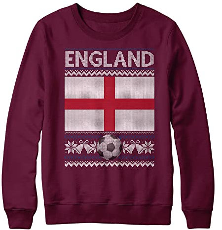 Purple Print House England Christmas Sweatshirt Kids, Ugly English Flag Christmas Jumper, World Football Xmas Gifts for Boys and Girls, English Soccer Supporters Cup Sweater 2022, 12-13 Years, Maroon