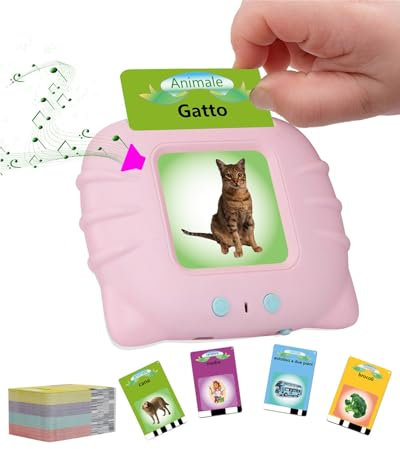 Schede flash parlanti, giocattoli per bambini da 1 a 12 anni, giocattoli educativi per bambini in età prescolare, per l'ascolto e l'apprendimento di base, 224 parole (colore rosa, in italiano)