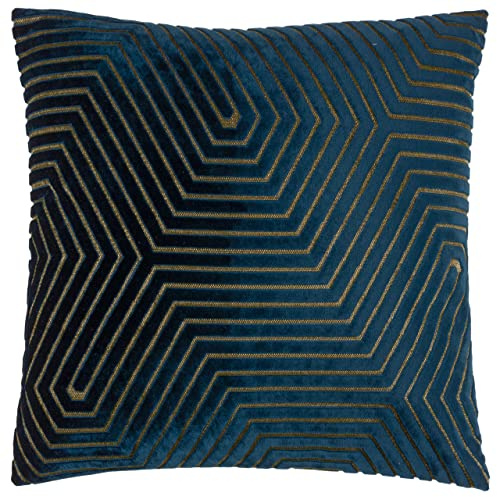 Paoletti Evoke Velvet Polyester Filled Cushion – Luxurious Chevron Pattern Decorative Square Pillow With Filling (Navy - 45x45cm)