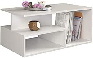 CDF Couchtisch Wohnzimmertisch Weiß – Moderner Tisch 90x51x43 cm – Minimalistisches Design aus 16 mm laminierter Spanplatte – Glatte Kanten ohne Abdeckkappen – Leichte Selbstmontage