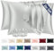 Vielit 2er Set Satin Kissenbezug 50x70 Silver Grau, Weich wie Seidenkissenbezug,Bessere Pflege als Silk Pillosecase,Satin Kopfkissenbezug 50x70 Kissenhülle für Haar und Haut mit 2 Haargummis