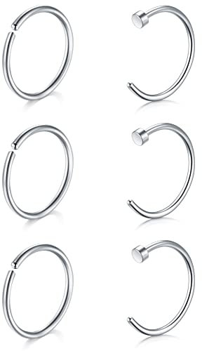 AceFun Anneaux de Nez Acier Inoxydable Anneau de lèvre Oreille 18G 20G 22G de Diamètre Intérieur 6/8/10mm Faux Piercing Nez Septum sans Trou Bijoux de Piercing de Corps 6 Pièces