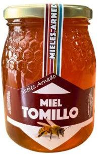 Familycom Miel de Abeja Pura 100% Natural, Miel de Azahar, Encina, Romero y Tomillo. Cruda 1Kg Sin filtrar, Alta Concentración de Minerales (Tomillo)