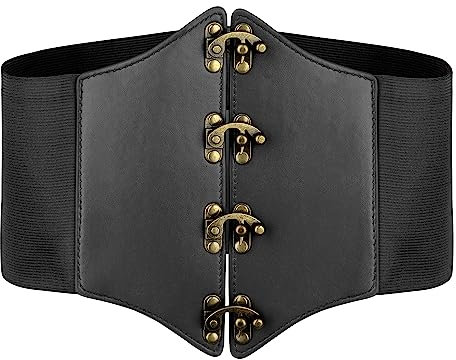 BlackButterfly Piratenkostüm Cosplay Elastisch Halloween Kostüm Taille Nieten Waspie Korsett Gürtel (Schwarz, XL)