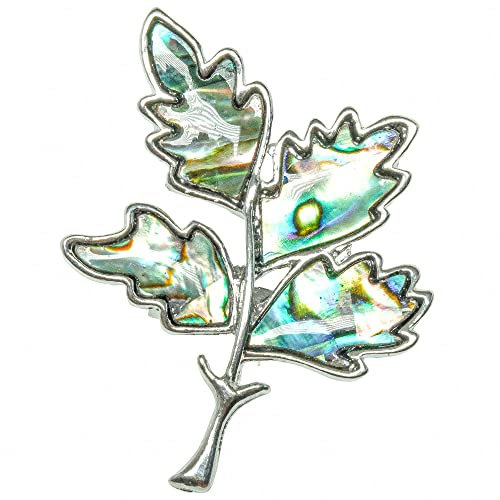 Naturosphère - Bijoux naturels C14 - Broche Feuille avec Nacre Abalone