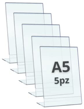 PAJADA A5 Prospektständer, transparentes Plexiglas, 5er Pack mit L-förmiger Basis, Menühalter, Preishalter, A5 Preisschild.