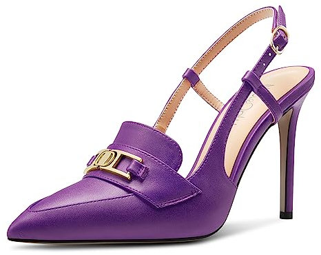 NobleOnly Donna Spillo Alto High Tacco Heel a Punta Slingback Fibbia Pumps Casual Ufficio Dress Scarpe 10 CM Heels Viola 39 EU